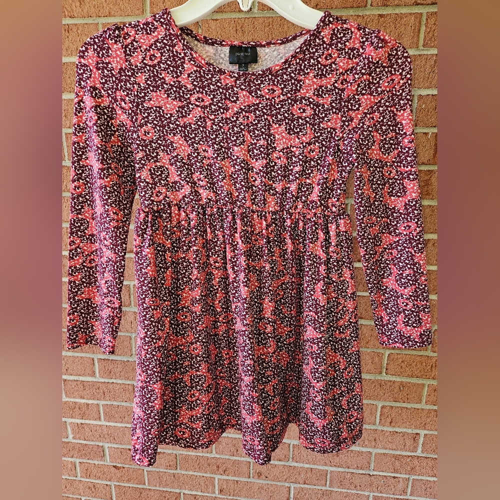 Picapino girl's dress. Burgandy print. Size 7